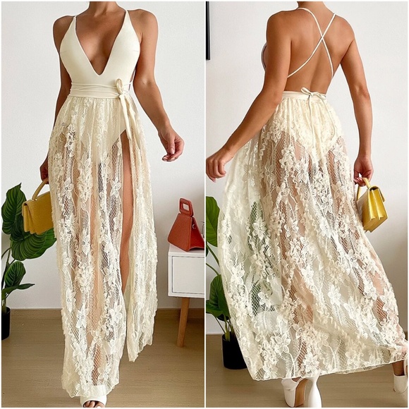 Other - Boho Monokini One Piece lace Skirt Set